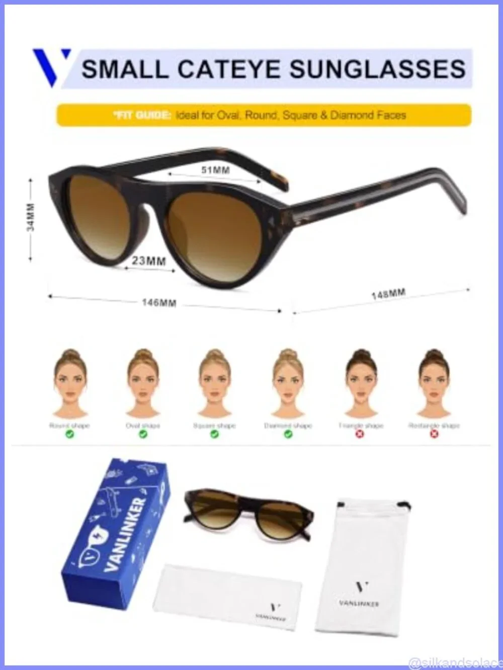 Retro Oval Cateye Sunglasses UV400 Protection Small Full Frame